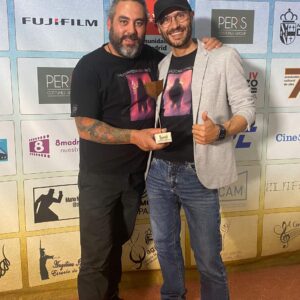 Martiño Vázquez y Óscar Lema recogiendo el Premio «Mejores Efectos Especiales» IV Festival Daganzo Trascámara